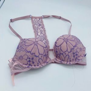 NWOT VICTORIA SECRET PUSH UP 32B PURPLE LACE RACER BACK BRA